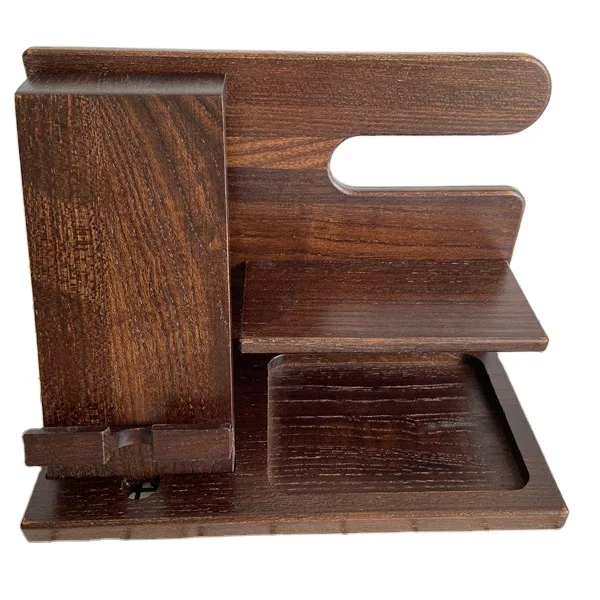 

Wood Phone Docking Station,Key Holder Wallet Watch Organizer Stand, Color: natural