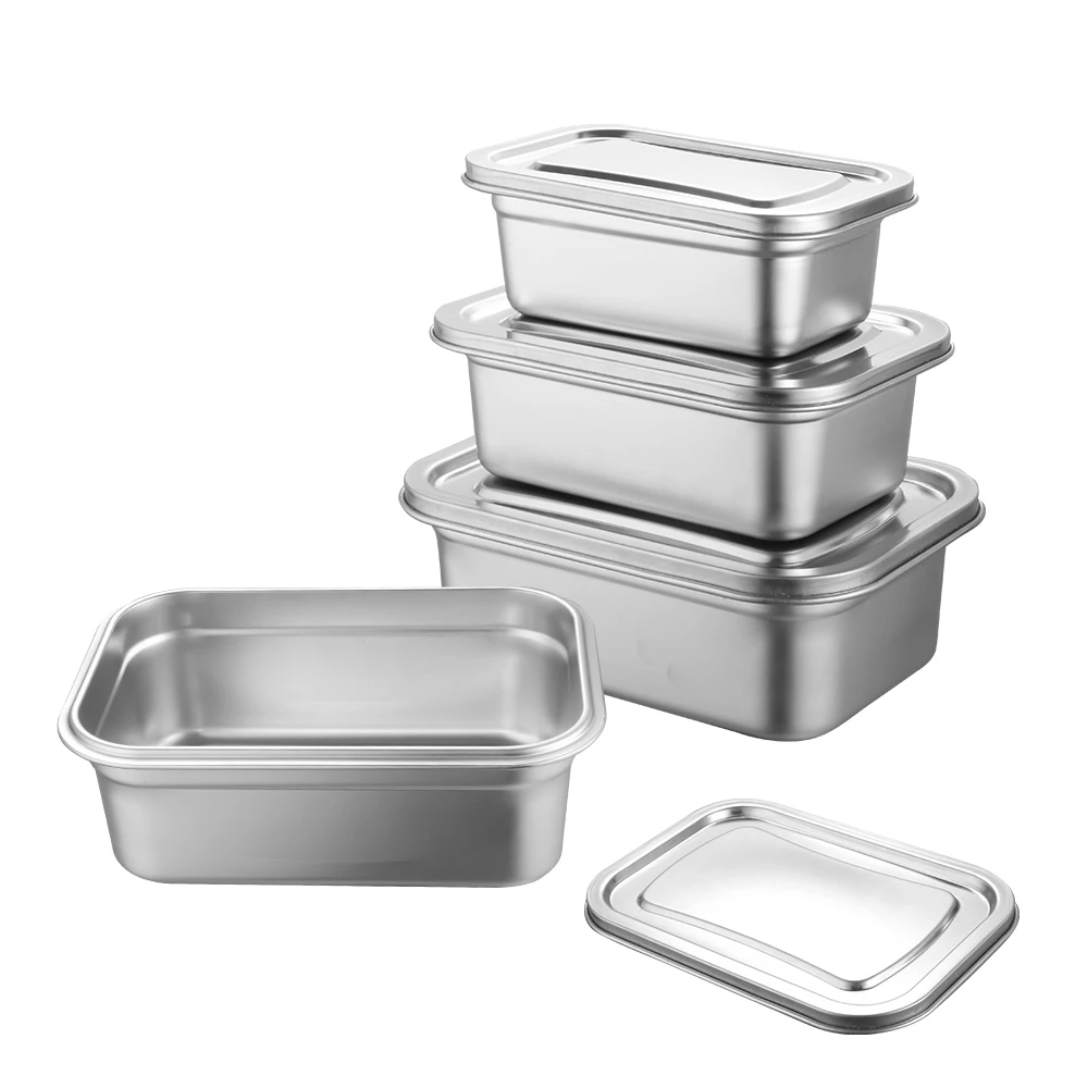 

Freezer safe Food container Kitchen sauce box food packaging Stainless steel Storage box food, Silver