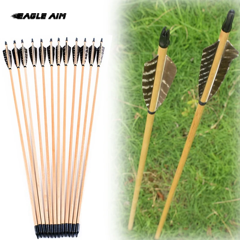 

6 PCS 5 Inch Real Turkey Feather Archery Arrows Natural Pine Wood Arrows for Bow and Arrow Hunting