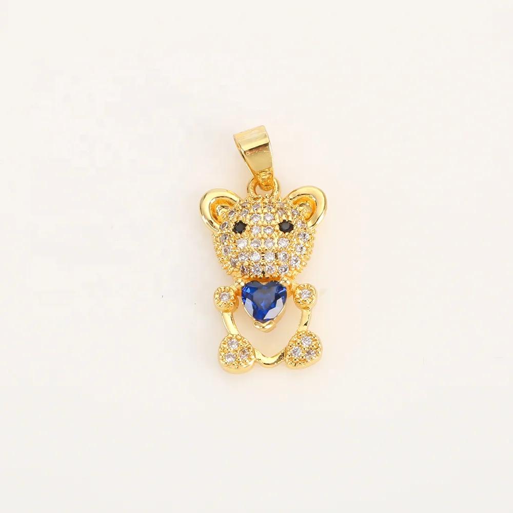 

Wholesale cheap jewelry making accessories inlaid zircon love heart gilded bear pendant, 5 colors