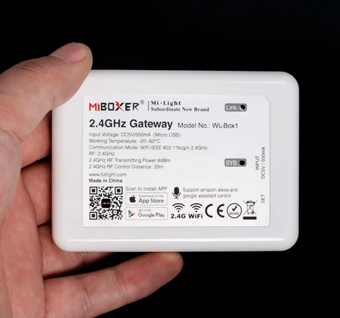 

Miboxer WL-Box1 Led Gateway DC5V/500mA (Micro USB) Suppot Amazon Alexa,Google Home Voice Control Mi-Light 2.GHz RF series
