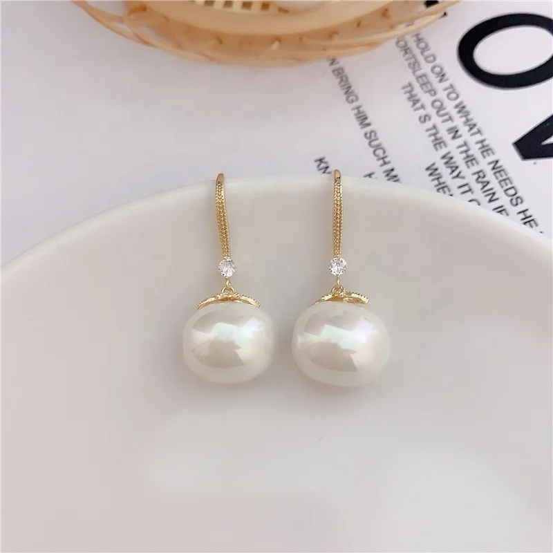 

Womens fashion 18K gold zirconia pearl pendant S925 silver needles earrings jewellery