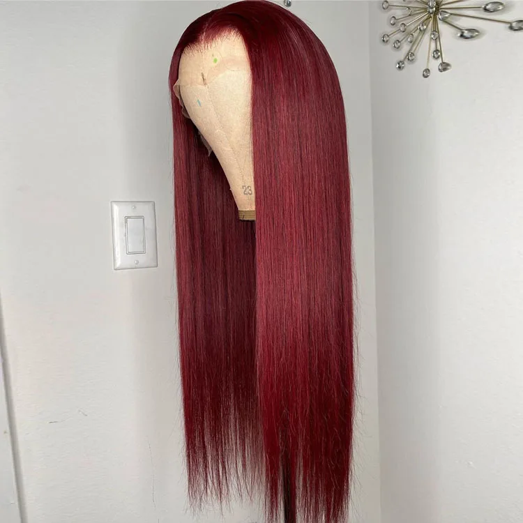 

T Part Wig Silky Straight Brazilian Human Hair Wigs 99J Colored Human Hair T Lace Wig