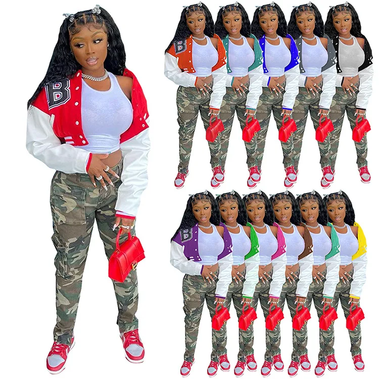 

2021 Fall Outdoor Jackets Custom Short Coats Womens Fashion Letterman Bomber Jacket Womens Baseball Jacket, Red, brown, black, blue, orange, mint green, lake blue