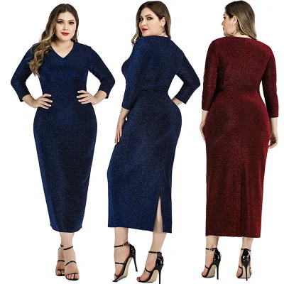

F10957A Newest design plus-size sequined dresses for women evening dresses, Wine red / navy blue