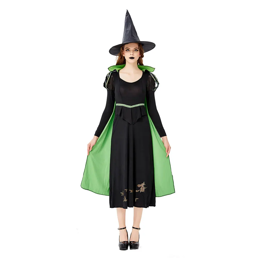 

Halloween Women Hell Evil Witch Wear Cape Role Play Game Stage Performance Uniform Costume Girls Dress, Picture color