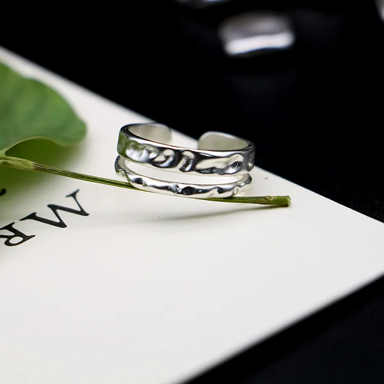 

Couple Jewelry Rings In Stock 925 Sterling Silver Gold Plated Hollow Irregular Double Layer Fine Jewelry Minimalist Open Ring