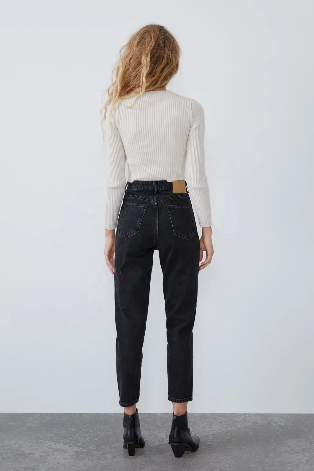 
Custom ladies crop black straight denim pants women jeans 