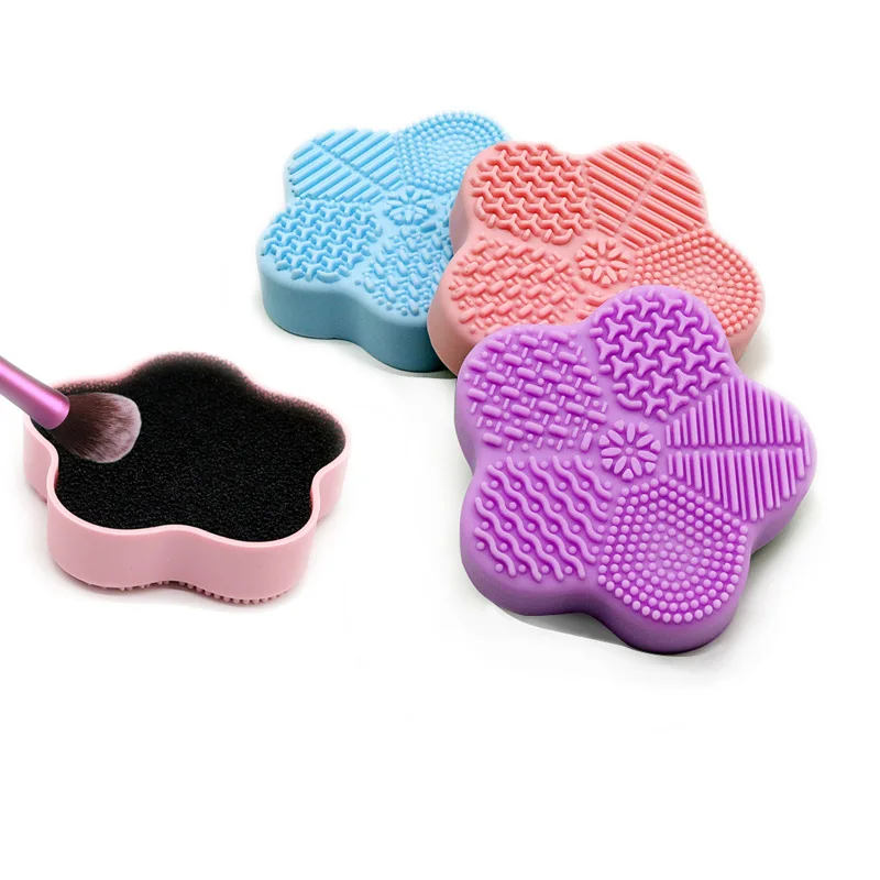 

Flower Make Up Brush Washing Tool Cleaner Mat Sponge Box Silicone Cleaning Brushes