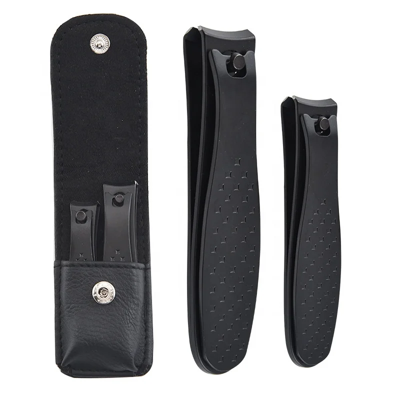 

Black in 2 Size Portable Travel Series Nail Clipper Toenail Cutter Care Nail Removal Trimmer with Leather Bag