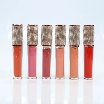 

High quality clear lip gloss tube container private label lipgloss with gold diamond top