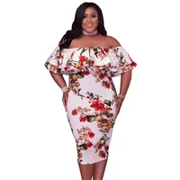 

New Arrive Spring Women Plus Size Floral Layered Ruffle Off Shoulder Dress