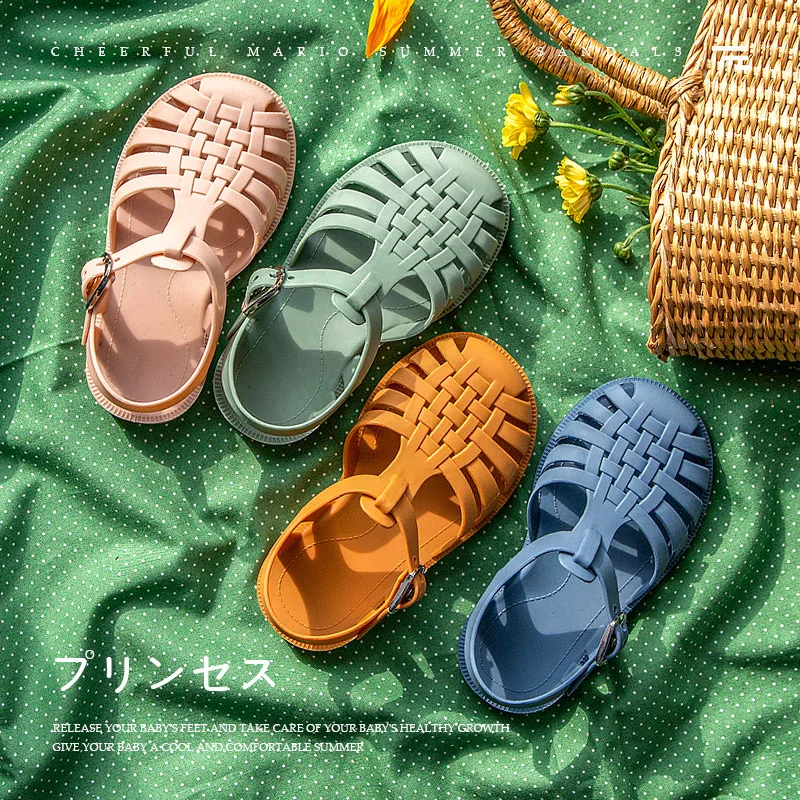 

2021 wholesale summer jelly children sandalias de nina girls boys designer beach flat foot kids sandals, Blue green pink nude