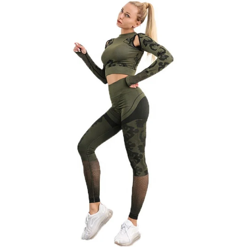 

wholesale 2021 amazon hot sale women Camouflage Yoga fitness sportwear suit, Optional