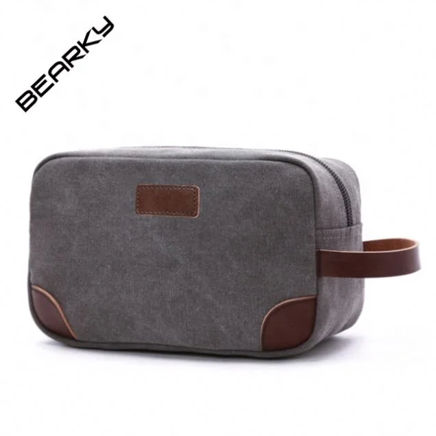 

Custom Logo Men's Travel Lightweight Canvas Small Travel Cosmetic Bag Hanging Travel Toiletry Bag