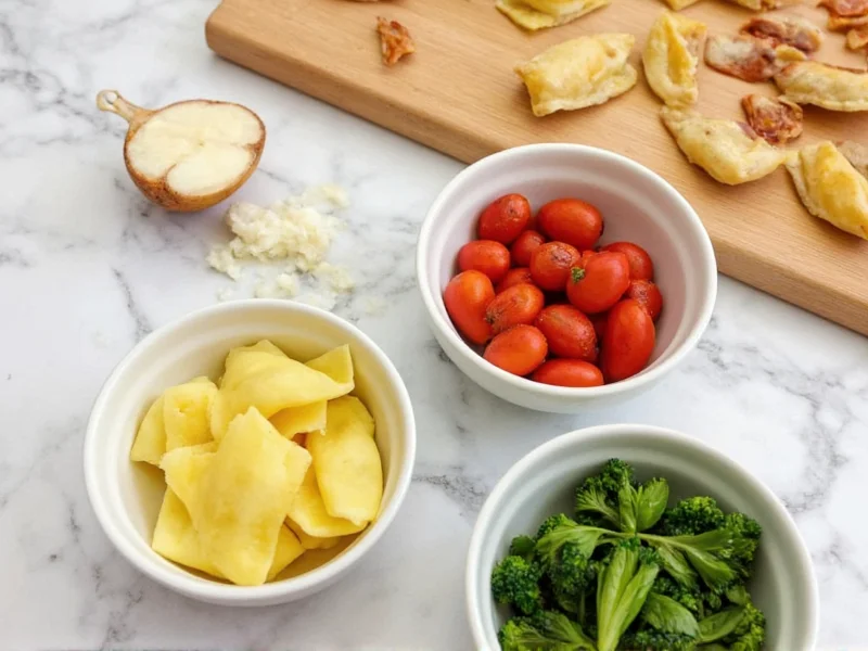 Three homemade ravioli fillings in small bowls