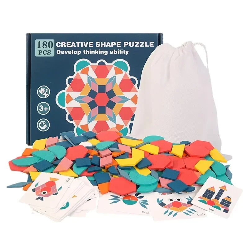 2026 New Children Wooden 3D Creative Cartoon Animal Tangram Shape Jigsaw Puzzle Montessori Educational Learning Toys for Kids