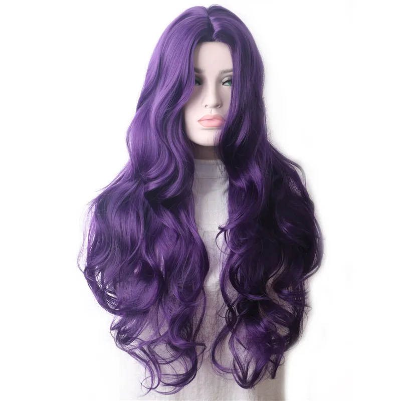 

Cheap Wavy Colored Cosplay Wigs For Women Heat Resistant Long Hair Purple Ombre Synthetic Wig