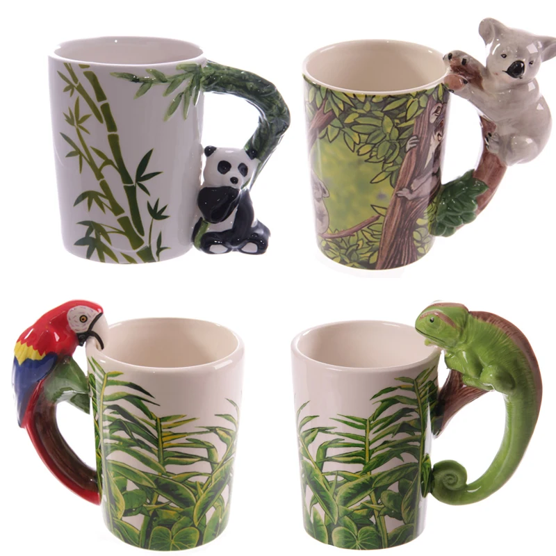 

Funky animal design panda bird Koala shaped handle water mugs, As pciture