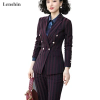 

Lenshin High Quality 2 Piece Set Striped Formal Pant Suit Blazer Office Lady Designs Women Business Jacket and Ankle-Length Pant