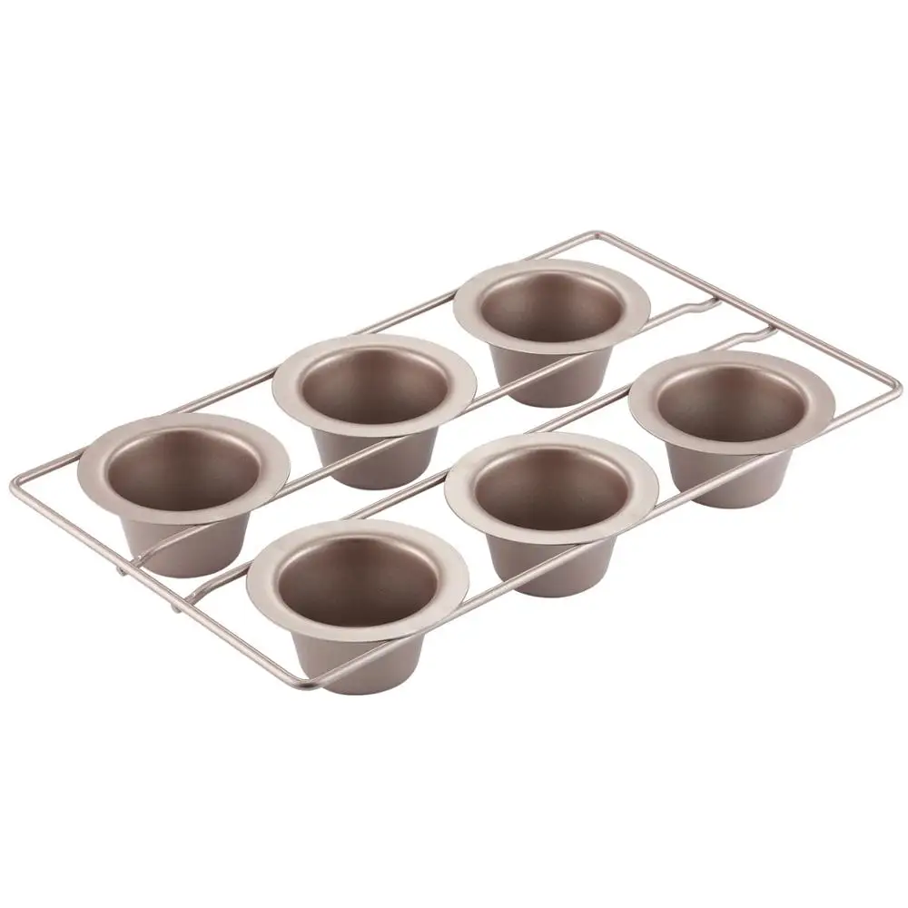 

Amazon Hot Sell Carbon Steel 6-Cup Muffin Tray Non-stick Popover Pan with Stand