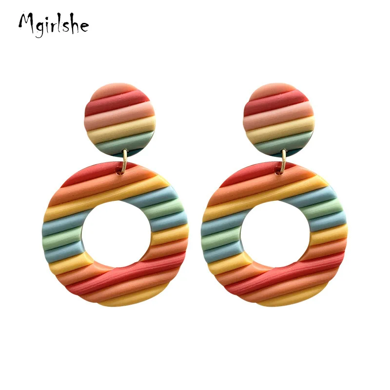 

Mgirlshe Ins 2021 Popular Clay Earrings Round Geometric Summer Rainbow Clay Earrings Polymer Handmade Polymer Clay Earring Girls