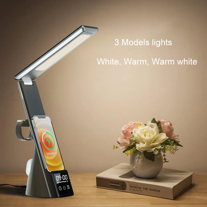 

LED Table Desk Lamp with Wireless Fast Charger Eye Protection Sleeping Light 3 in 1 Cell Phone Charger Holder Stand