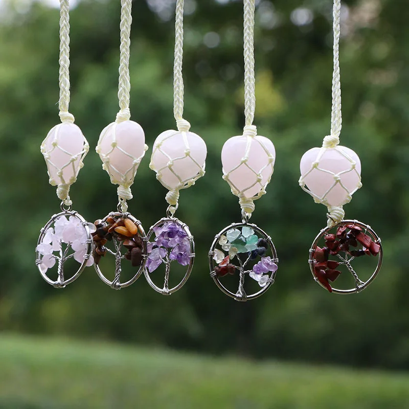 

Healing Chakra Amethyst tree car pendant spiritual Reiki Gemstone heart shape rose quartz energy home decor pendant crystal