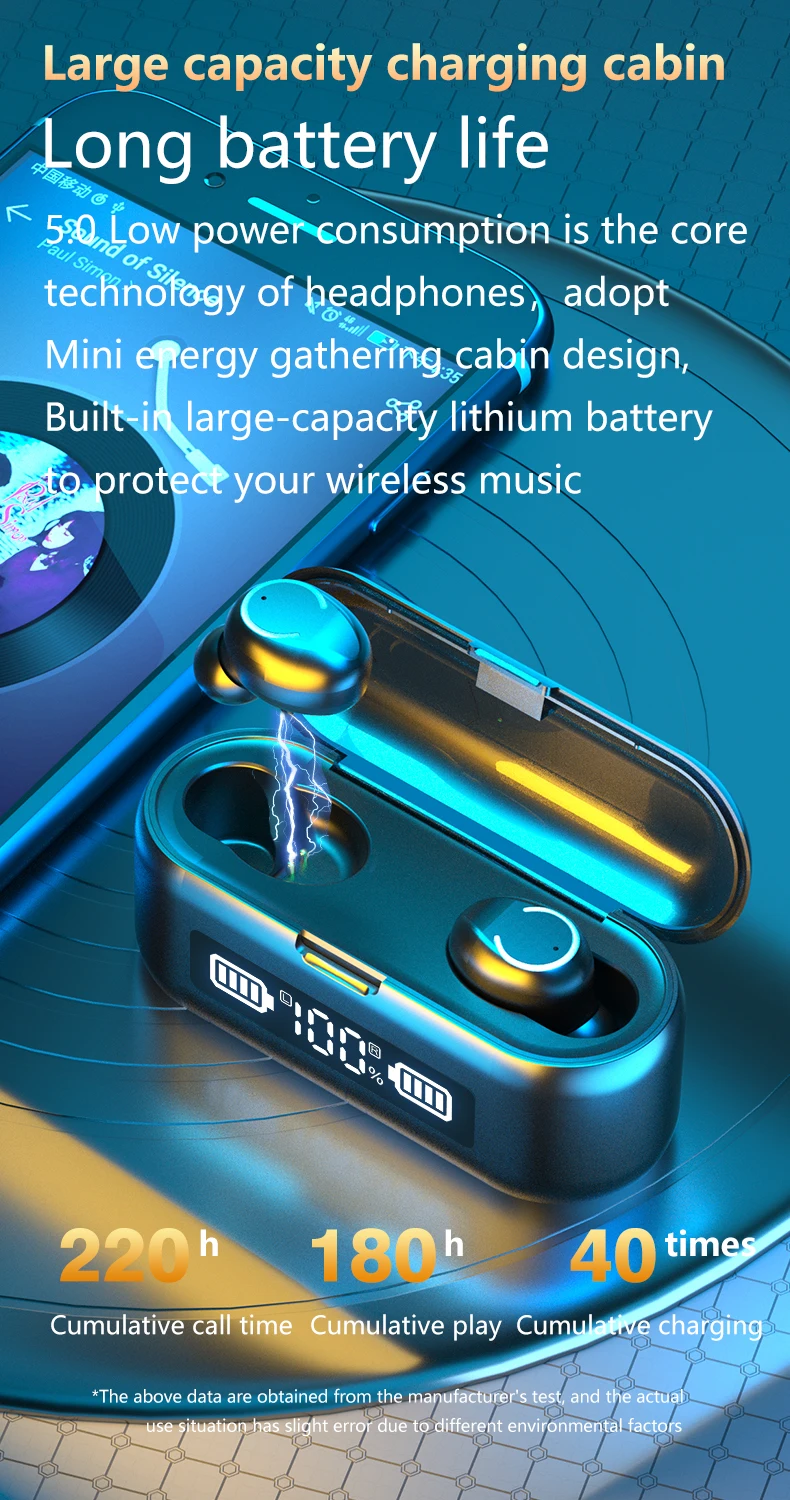 New F9-43 LED Power Display Wireless Headphone Earphone 2000mAh TWS 5.0 True Wireless Earbuds - ANKUX.COM