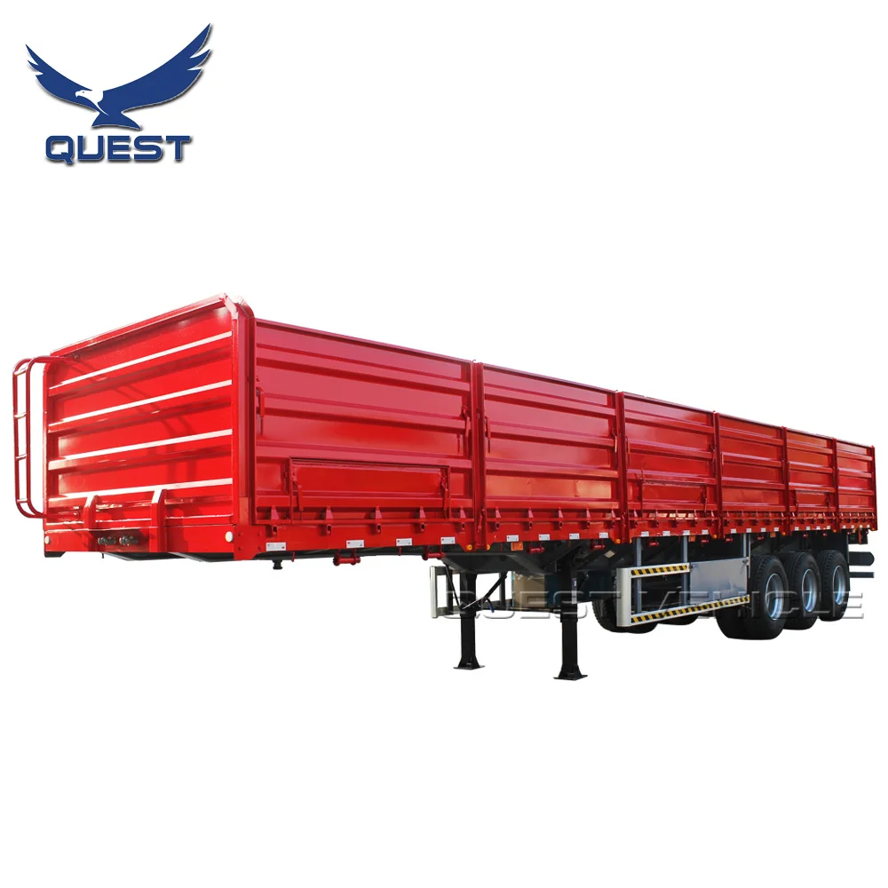 

QUEST Factory 3 Axle 60 Ton Truck Open Cargo Flatbed Stake Fence Trailer China Semi-trailer QUEST Vehicle Steel 15 Workdays 80T, Customers optional