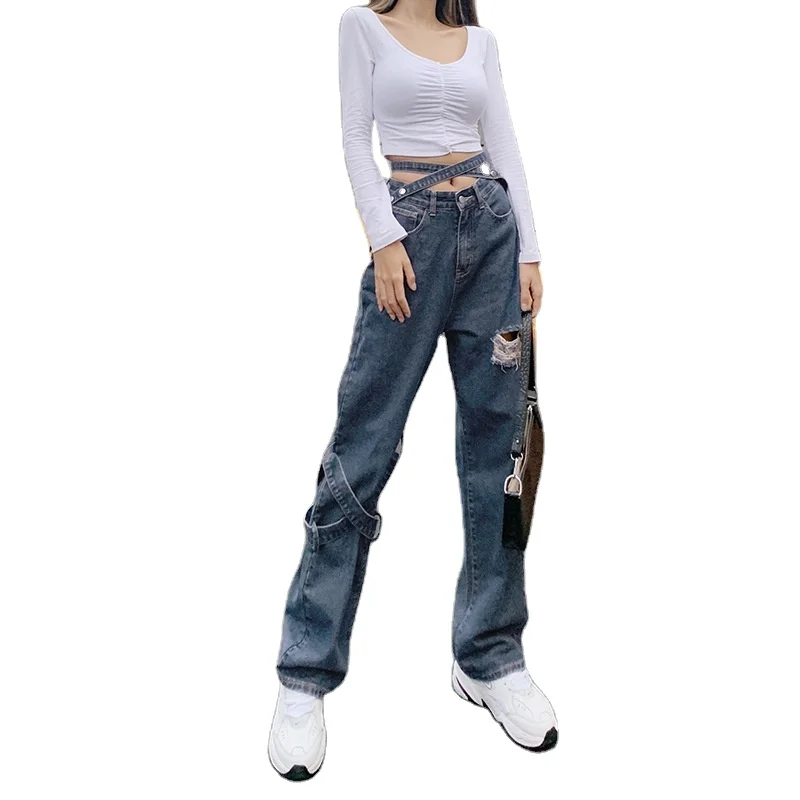 

ladies jean women's Sexy cut-out Straight leg pants for wholesale, Picture