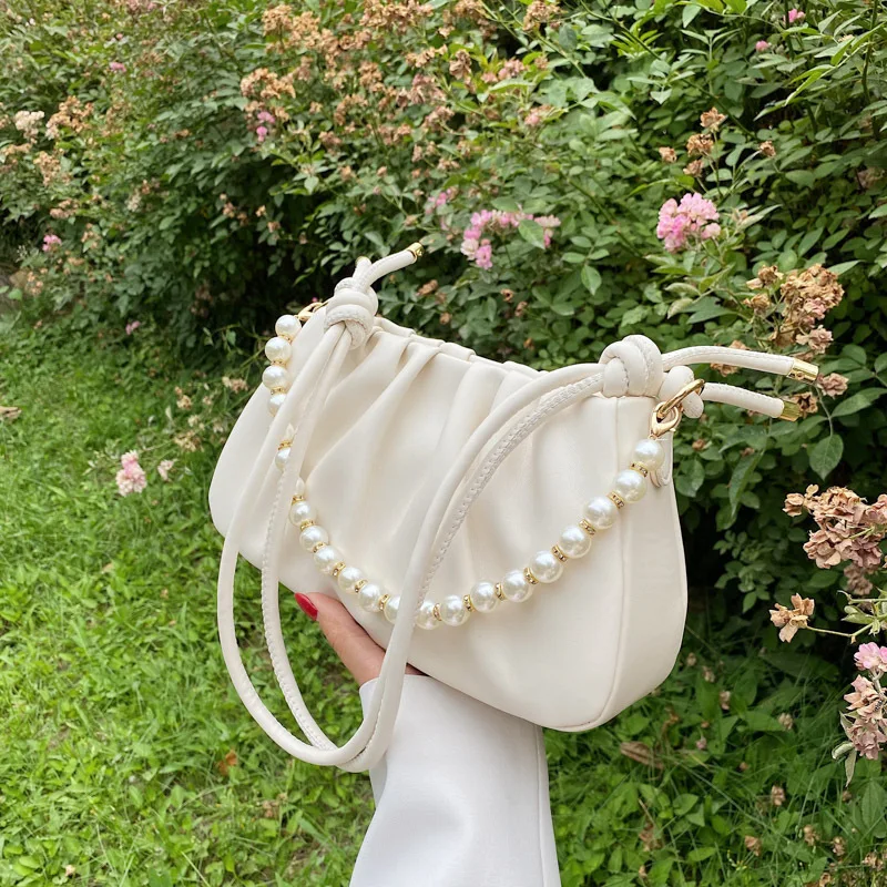 

Pearl Beaded Handbags Chain Folds Personalized Fashion Simple Shoulder Underarm Bag