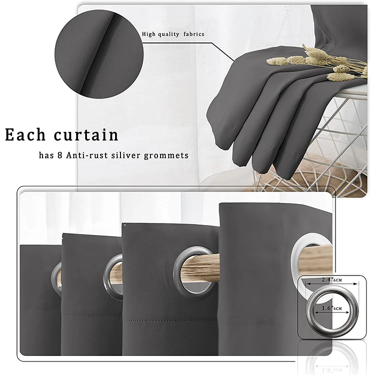 Ready Made Window Curtains Blackout Triple Weaving 100% Polyester Solid Blackout Curtains for Living Room