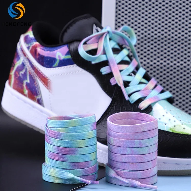 

wholesale custom high quality flat polyester cotton length sublimation LOGO printed tie dye shoelaces shoe lace shoe string, Picture color or customized color