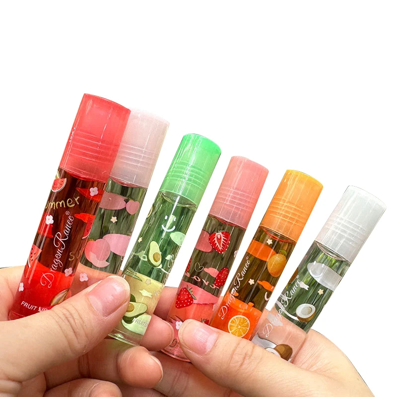 

6 Color Random Roll-On Fruit Oil Lip Balm Lip Gloss Moisturizing Mirror Transparent Lip Oil Long Lasting Hydrating Cosmetics HH