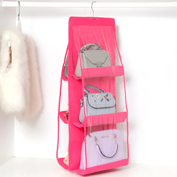 

Directly Manufacturer 8 Colors 6 Pocket Hanging Handbag Organizer for Wardrobe Closet Transparent Storage Bag