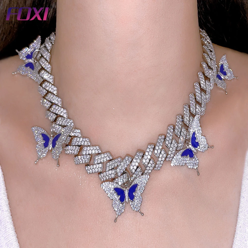 

Foxi Fashion Butterfly Necklace Silver Gold Plated Necklace Diamond Butterfly Enamel Pendant Necklace Women accessories