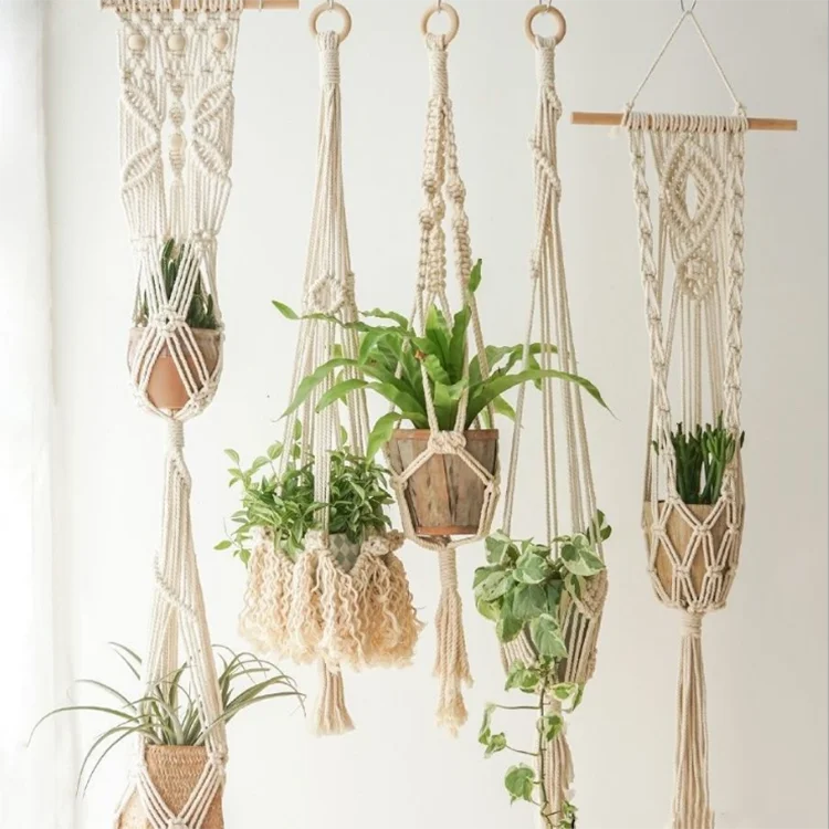 

macrame plant hanger set plant pot hangers macrame plant hanger shelf boho home decorations, White