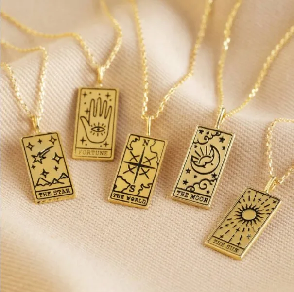 

New Arrival Symbolic Necklace 18k Stainless Steel Gold Plated Horoscope Tarot Card Pendant Necklace With Initial Coin