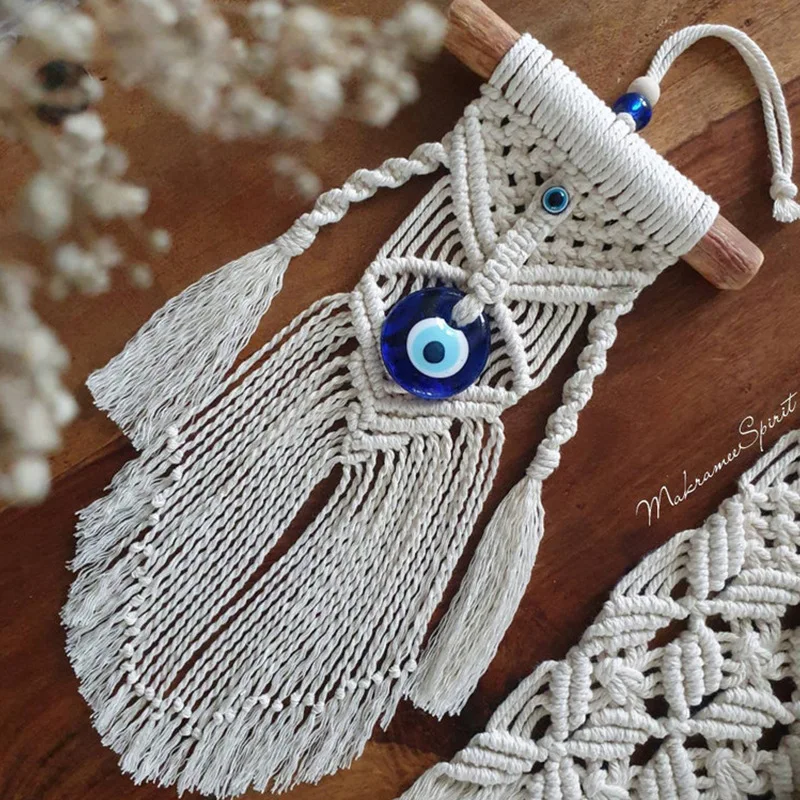 

Boho Macrame Wall Hanging Handmade Evil Eye Wall Decor Dream Catcher for Bedroom Home Room Ornament Craft Gift