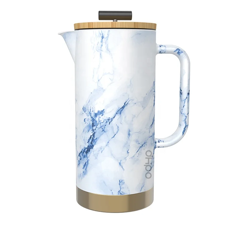 

800ml Lead & Cadmium-free porcelain coffee Marble french press with 304 SLS filter and bamboo lid