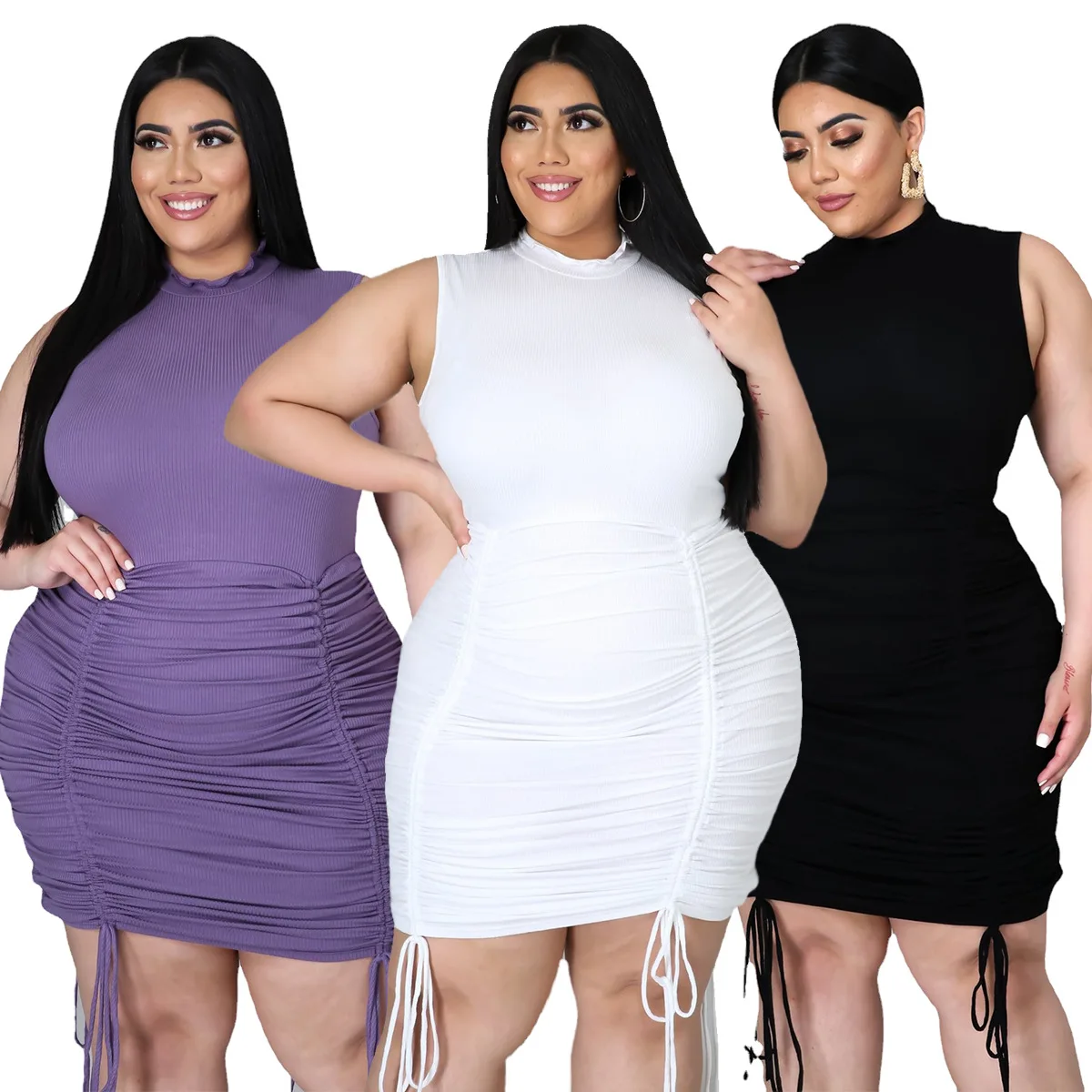 

XL 2XL 3XL 4XL 5XL New Plus Size women's Dress Drawstring Wrinkle Dress For Fat Woman