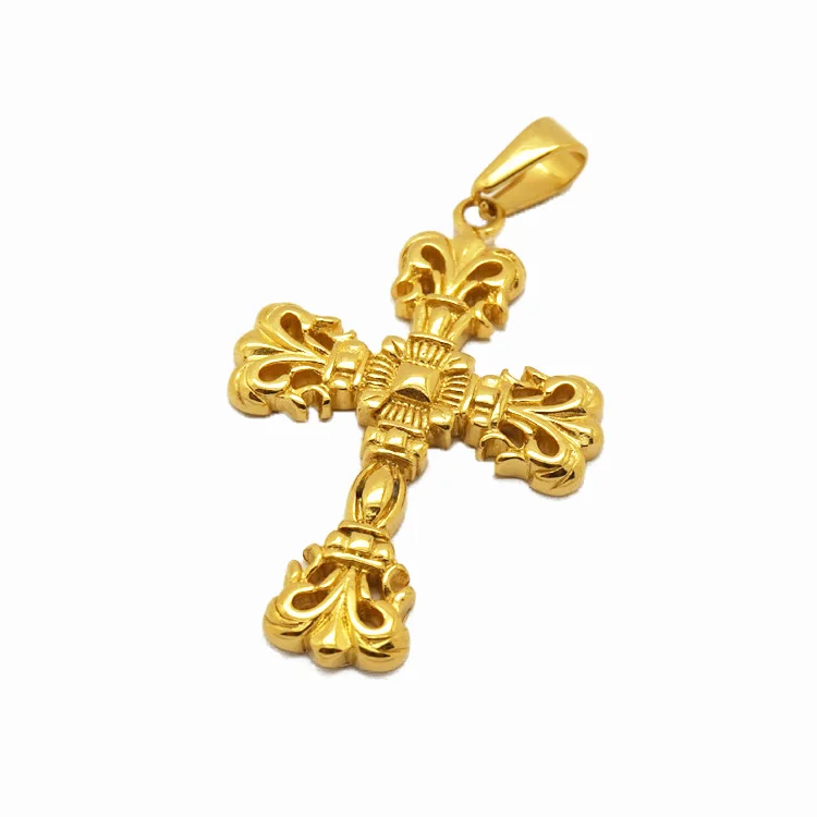 

Fashion Punk Cross Pendant Vintage 18K Gold Stainless Steel Baroque Crucifix Jewelry Christian Religious Cross Necklace Pendant