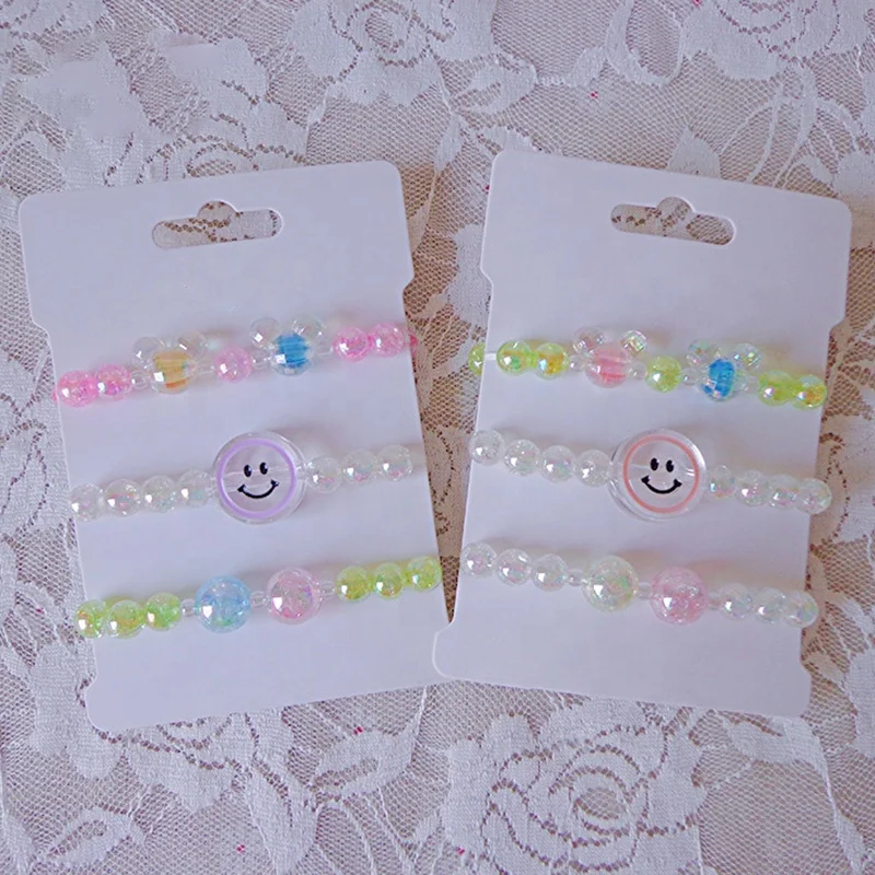 

Smiley Pattern Beads Jewelry Bracelet Rainbow Colors Charm Bracelet Set, As picture showed or customized