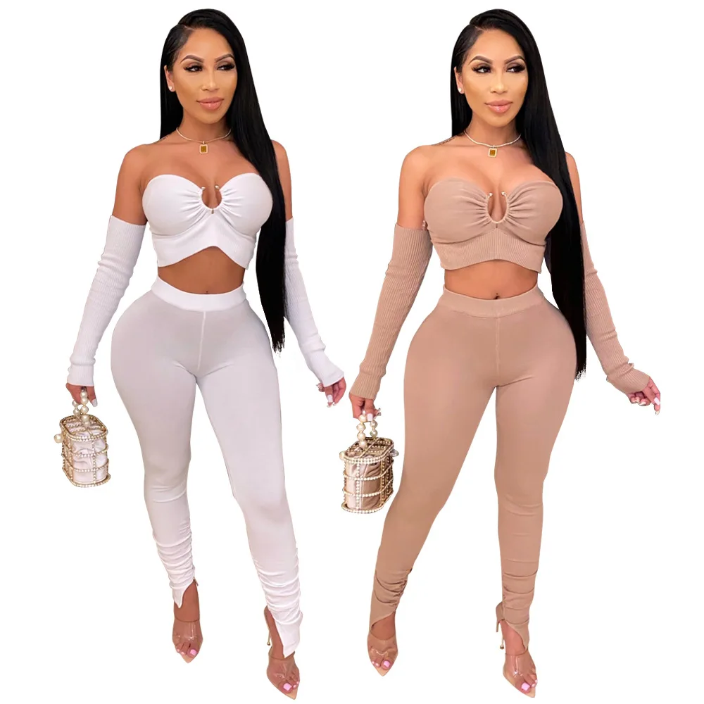 

2-piece set 2020 new sexy nightclub 4-piece sleeve fashion women's wear