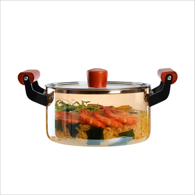 

European style glass crystal pot manufacturer glass bowl brown double ears instant noodle bowl with lid salad bowl amber, Cuntom pyrex glass cooking pot