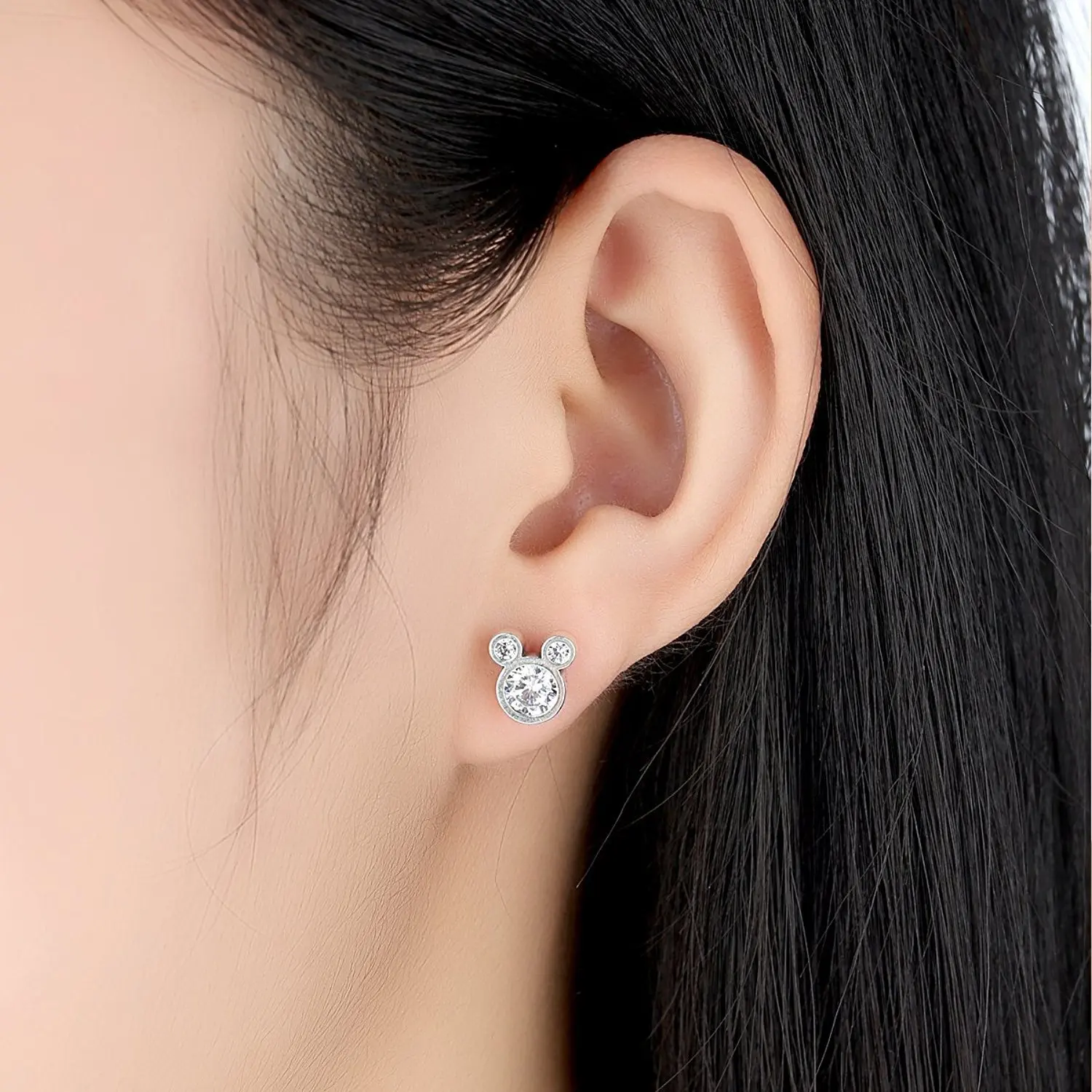 

Simple Mickey Mouse Flash Diamond Zircon Stud Earrings 925 Silver Stud Earrings
