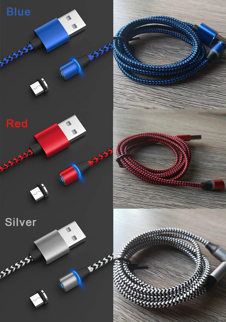 1m 3.3FT Nylon Braided LED Magnetic Micro USB Type C Charging Cable For Iphone - ANKUX.COM