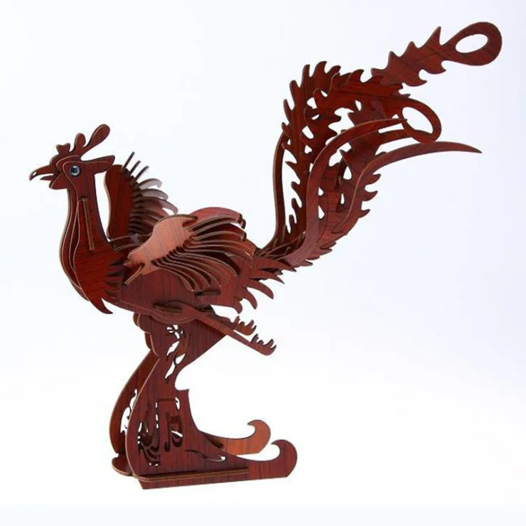 亚马逊热卖木制 diy 玩具木制 3d 拼图 diy 凤凰玩具