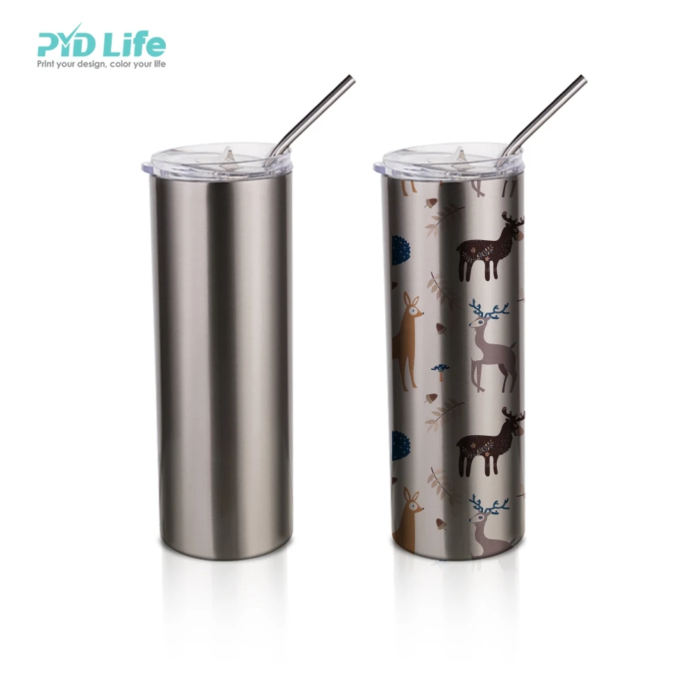 

PYD Life Wholesale RTS High Quality 16 oz 480ML Straight Sublimation Stainless Steel Tumbler with Straw And Lid, Silver